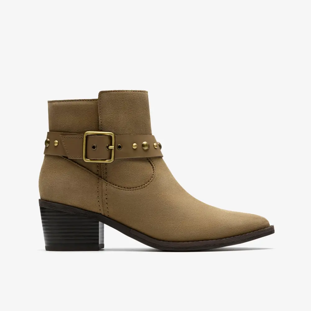Morzine Damen-Ankle-Boots aus dunkelbeigem Wildleder mit Schnalle online