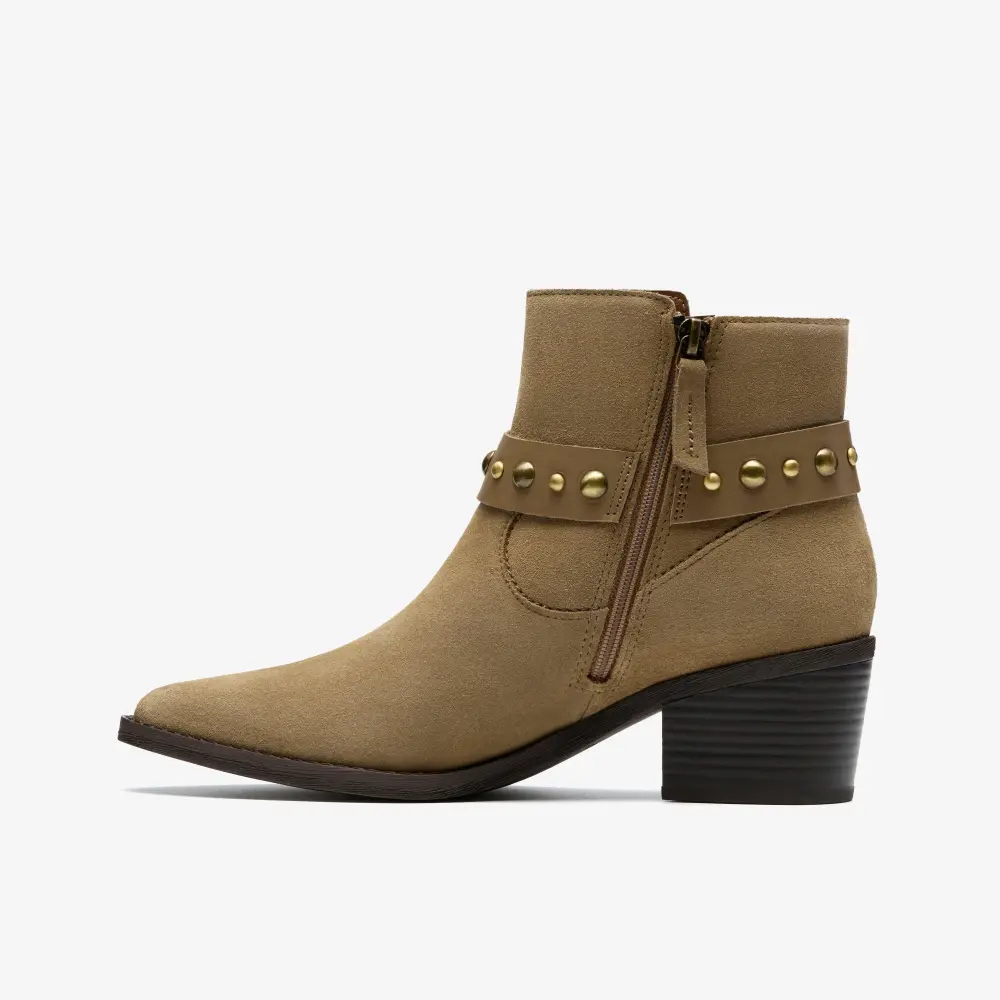 Morzine Damen-Ankle-Boots aus dunkelbeigem Wildleder mit Schnalle online